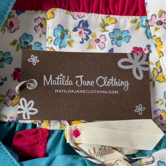 Matilda Jane Shirt Size 12 NWT Enchanted Garden Smock Top New Aqua Pink Trim - Picture 6 of 16